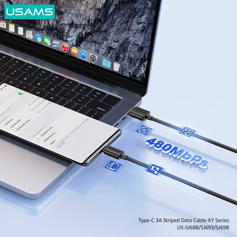 USAMS καλώδιο USB-C σε USB US-SJ693, 3A, 480Mbps, 2m, λευκό - Image 3