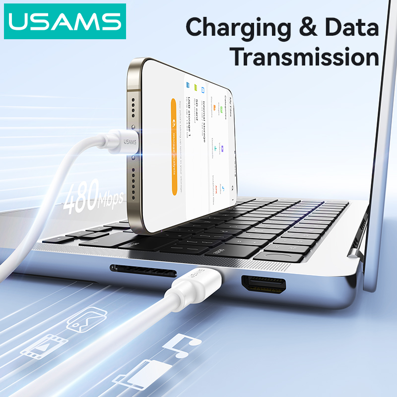 USAMS καλώδιο USB-C SJ763, 60W, 480Mbps, 1m, λευκό - Image 3