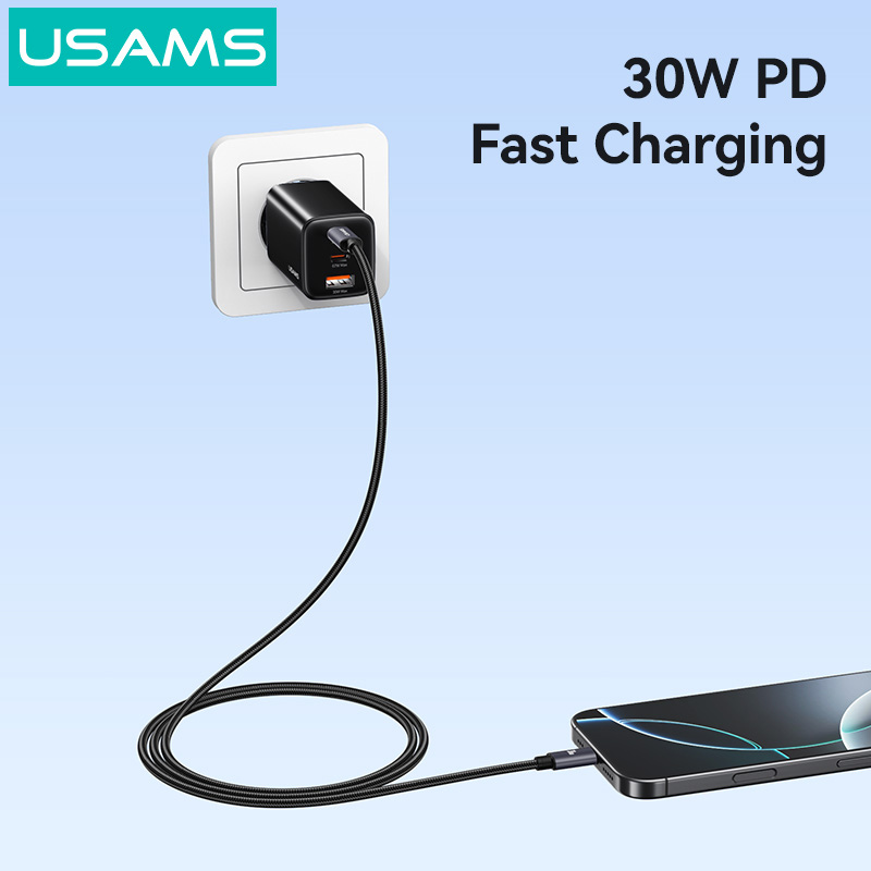 USAMS καλώδιο Lightning σε USB-C SJ770, 30W, 480Mbps, 1m, μαύρο - Image 3