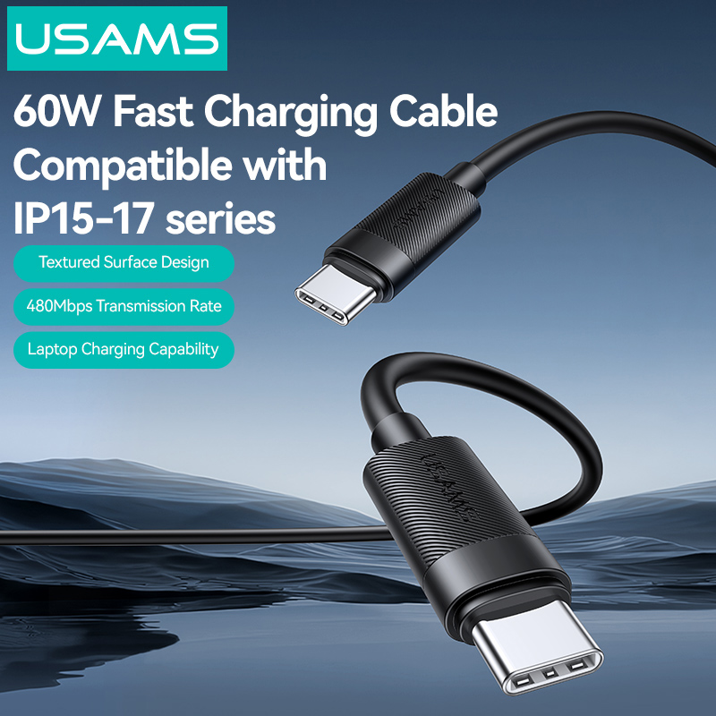 USAMS καλώδιο USB-C SJ780, 60W, 480Mbps, 1m, μαύρο - Image 3