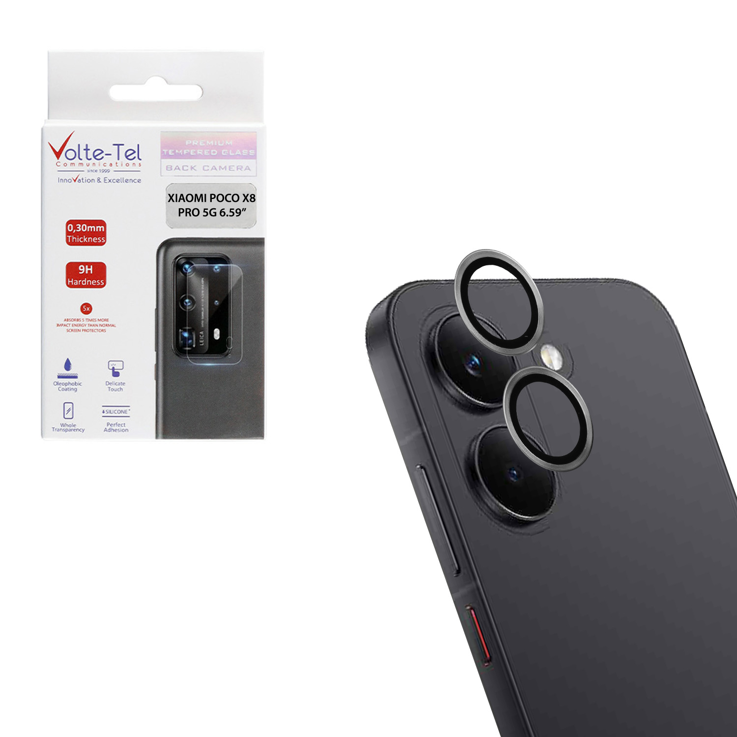 VOLTE-TEL CAMERA GLASS COVER XIAOMI POCO X8 PRO 5G 6.59in 9H 0.33MM EASY APPLICATION SILVER