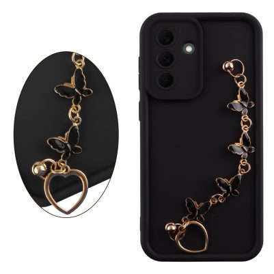 VOLTE-TEL SILICON TPU WITH STRAP ΘΗΚΗ SAMSUNG A57 5G A576 6.7in  FULL CAMERA PROTECTION BLACK WITH BLACK BUTTERFLIES