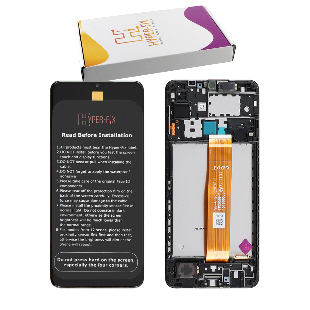 SAMSUNG A12 A125 ΟΘΟΝΗ PLS +TOUCH SCREEN + LENS + FRAME HF-GH82-24490A BLACK HYPER-FIX SERVICE PACK
