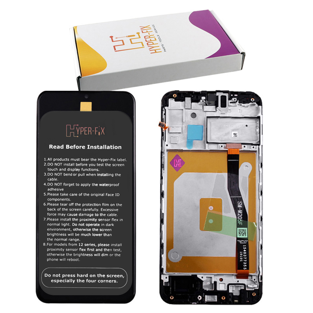 SAMSUNG M20 2019 M205 ΟΘΟΝΗ PLS +TOUCH SCREEN + LENS + FRAME HF-GH82-18743A BLACK HYPER-FIX SERVICE PACK