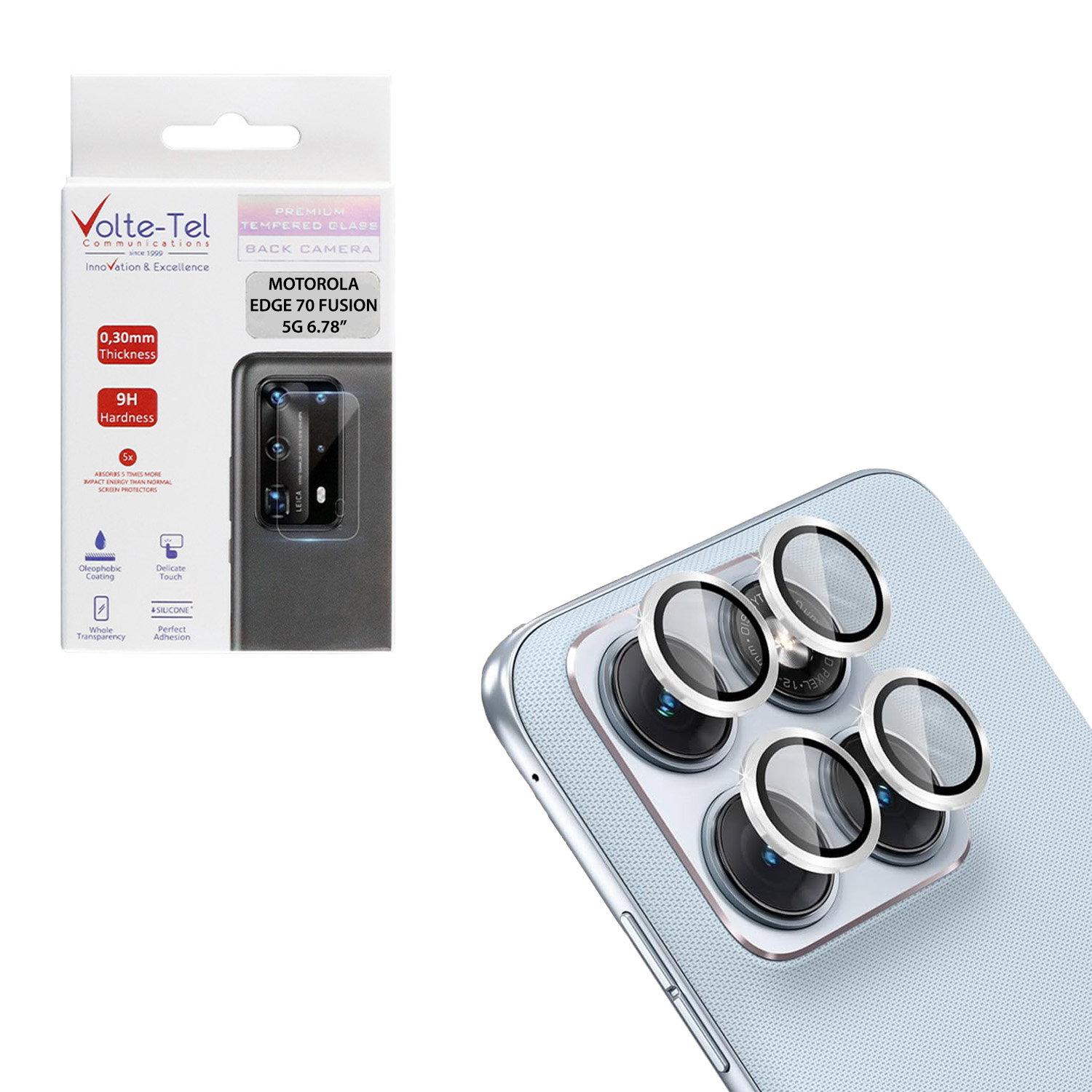 VOLTE-TEL CAMERA GLASS COVER MOTOROLA EDGE 70 FUSION 5G 6.78in 9H 0.33MM EASY APPLICATION SILVER