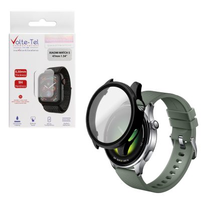 VOLTE-TEL PC EDGE COVER TEMPERED GLASS XIAOMI WATCH 5 47mm 1.54in 9H 0.30mm 3D FULL GLUE FULL COVER BLACK