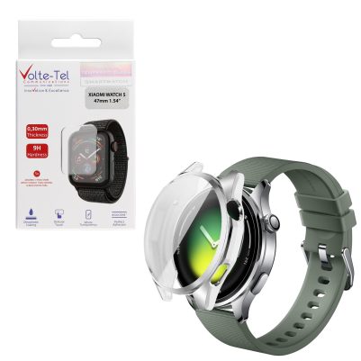VOLTE-TEL PC EDGE COVER TEMPERED GLASS XIAOMI WATCH 5 47mm 1.54in 9H 0.30mm 3D FULL GLUE FULL COVER SILVER