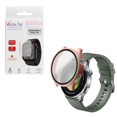 VOLTE-TEL PC EDGE COVER TEMPERED GLASS XIAOMI WATCH 5 47mm 1.54in 9H 0.30mm 3D FULL GLUE FULL COVER PINK