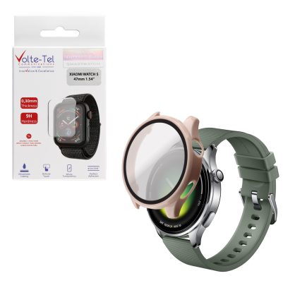 VOLTE-TEL PC EDGE COVER TEMPERED GLASS XIAOMI WATCH 5 47mm 1.54in 9H 0.30mm 3D FULL GLUE FULL COVER IVORY WHITE