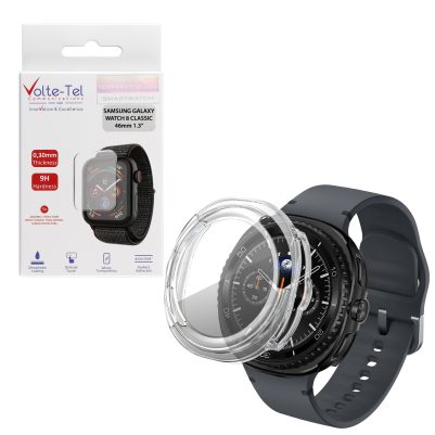 VOLTE-TEL PC EDGE COVER TEMPERED GLASS SAMSUNG GALAXY WATCH 8 CLASSIC 46mm 1.3in 9H 0.30mm 3D FULL GLUE FULL COVER TRANSPARENT