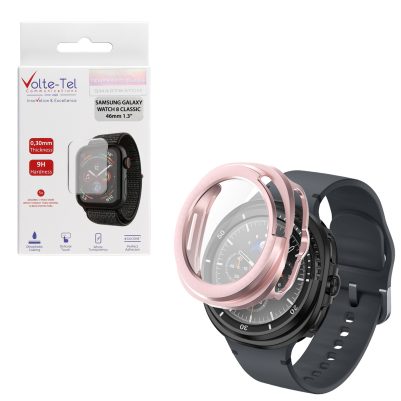 VOLTE-TEL PC EDGE COVER TEMPERED GLASS SAMSUNG GALAXY WATCH 8 CLASSIC 46mm 1.3in 9H 0.30mm 3D FULL GLUE FULL COVER ROSE GOLD