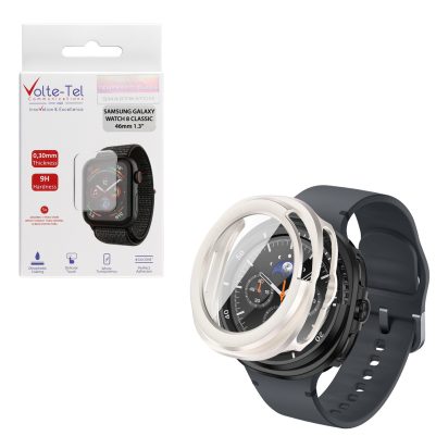 VOLTE-TEL PC EDGE COVER TEMPERED GLASS SAMSUNG GALAXY WATCH 8 CLASSIC 46mm 1.3in 9H 0.30mm 3D FULL GLUE FULL COVER STARLIGHT