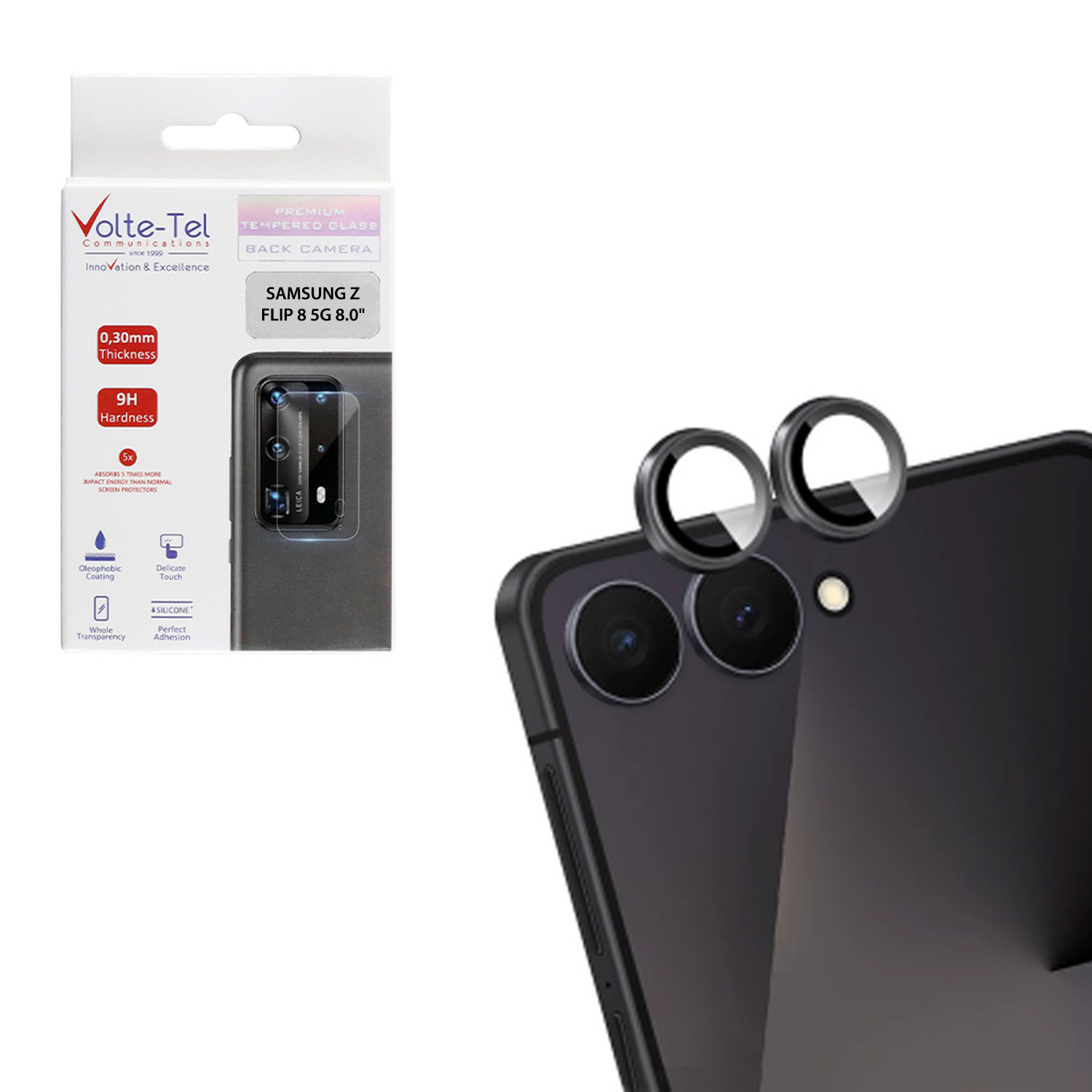 VOLTE-TEL CAMERA GLASS COVER SAMSUNG Z FLIP 8 5G 6.9in 9H 0.33MM PREMIUM EASY APPLICATION BLACK