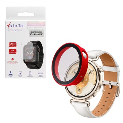 VOLTE-TEL PC EDGE COVER TEMPERED GLASS HUAWEI WATCH GT 6 41mm 1.32in 9H 0.30mm 3D FULL GLUE FULL COVER OFFICE RED