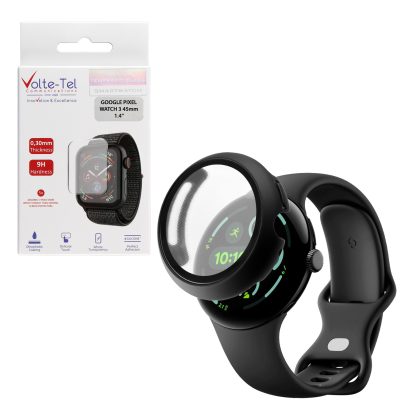 VOLTE-TEL PC EDGE COVER TEMPERED GLASS GOOGLE PIXEL WATCH 3 45mm 1.4in 9H 0.30mm 3D FULL GLUE FULL COVER BLACK