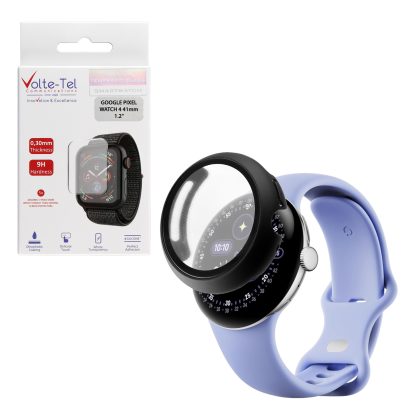 VOLTE-TEL PC EDGE COVER TEMPERED GLASS GOOGLE PIXEL WATCH 4 41mm 1.2in 9H 0.30mm 3D FULL GLUE FULL COVER BLACK