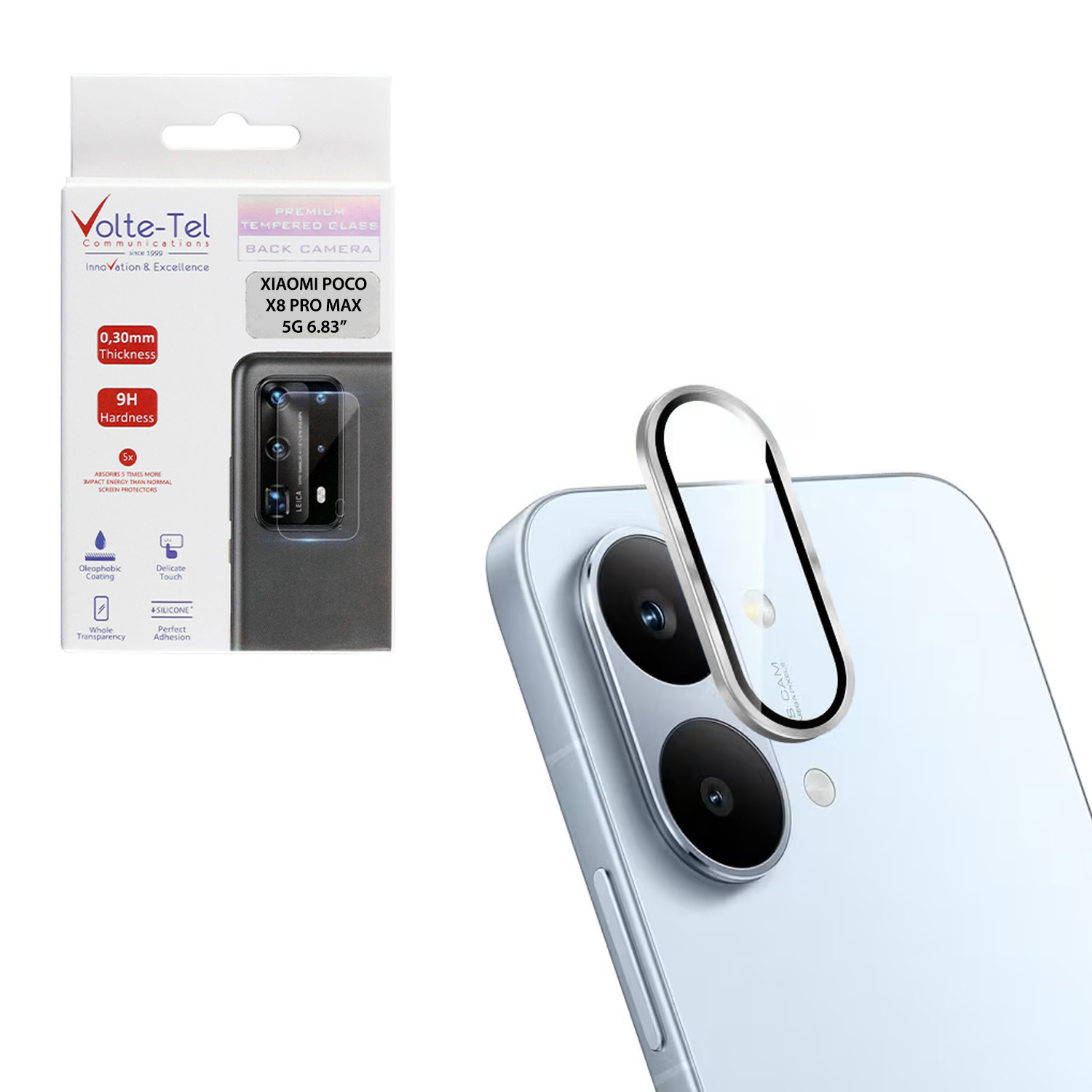 VOLTE-TEL CAMERA GLASS COVER XIAOMI POCO X8 PRO MAX 5G 6.83in 9H 0.33MM EASY APPLICATION SILVER