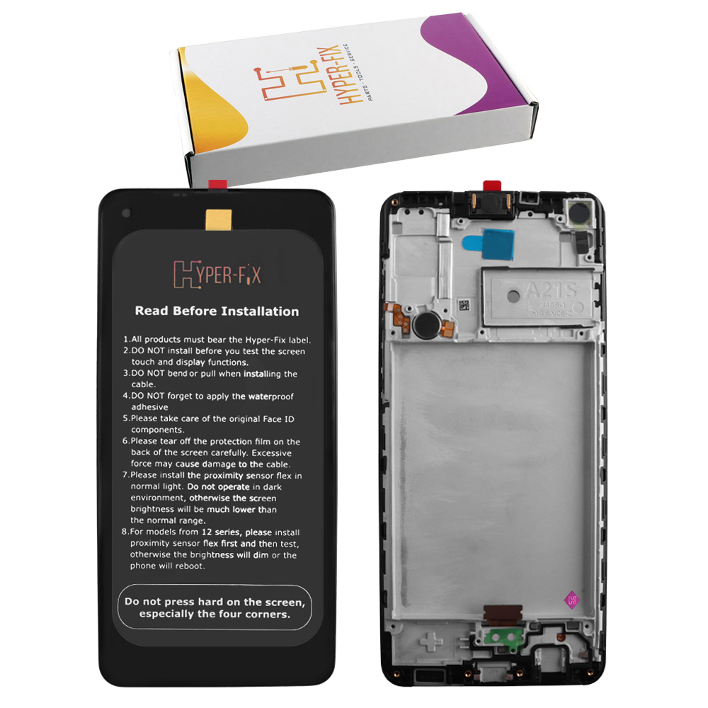 SAMSUNG A21s A217 ΟΘΟΝΗ PLS +TOUCH SCREEN + LENS + FRAME HF-GH82-23089A BLACK HYPER-FIX SERVICE PACK