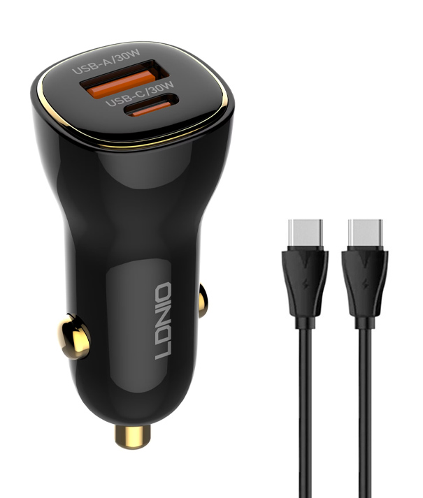 LDNIO φορτιστής αυτοκινήτου C103 με καλώδιο USB-C, USB/USB-C, 60W, μαύρος