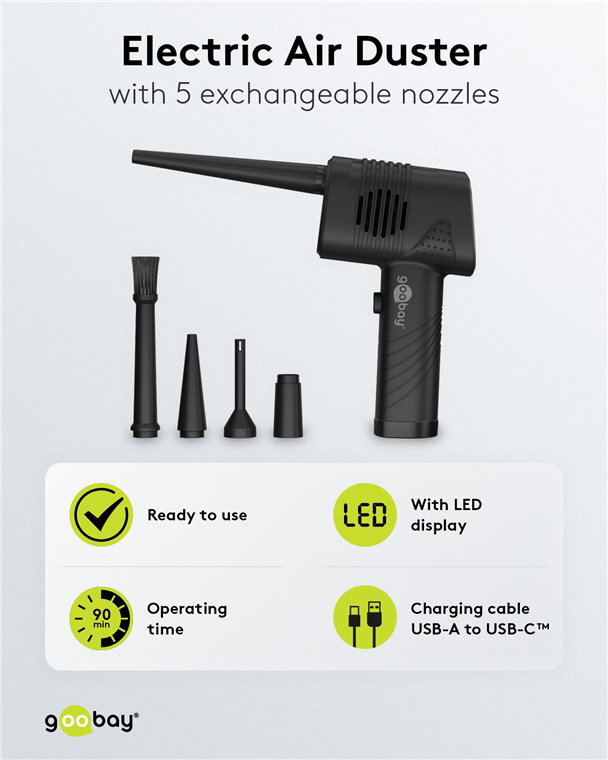 GOOBAY ηλεκτρικό air duster 61667, LED οθόνη, 46.8W, 2000mAh, μαύρο - Image 3