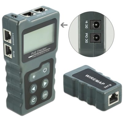 DELOCK tester καλωδίων με οθόνη 63110, RJ45, PoE, DC, γκρι