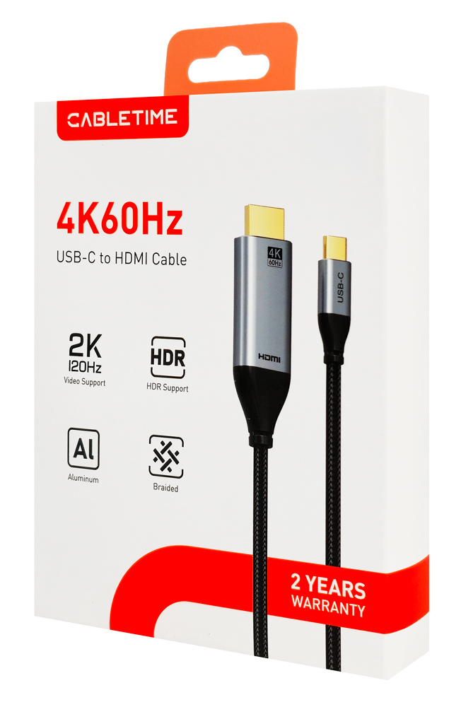 CABLETIME καλώδιο USB-C σε HDMI CT-CMHD2, 4K/60Hz, 1.8m, μαύρο - Image 3