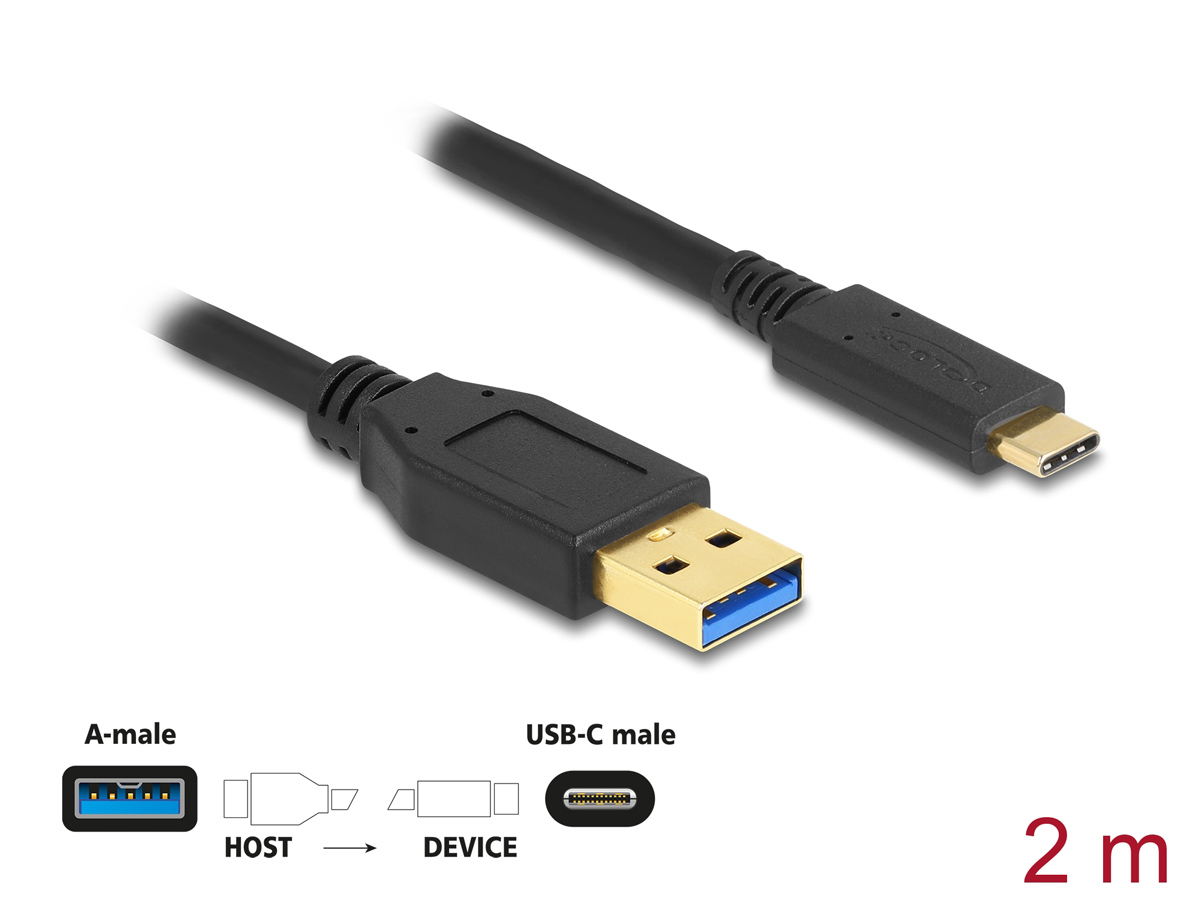 DELOCK καλώδιο USB-C σε USB 84004, 10Gbps, 2m, μαύρο - Image 2