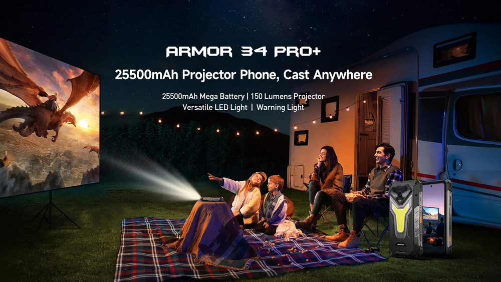 ULEFONE smartphone Armor 34 Pro Plus με βιντεοπροβολέα, 6.95", 5G, 16/512GB, 25500mAh, IP68/IP69K/MIL-STD-810H, μαύρο - Image 2