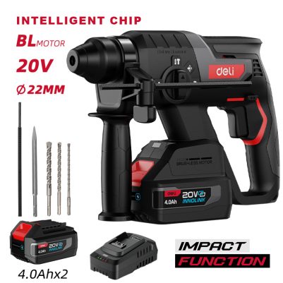 DELI κρουστικό σκαπτικό μπαταρίας DE-DC20-2D4, Brushless, 20V, 2x 4Ah, 2J