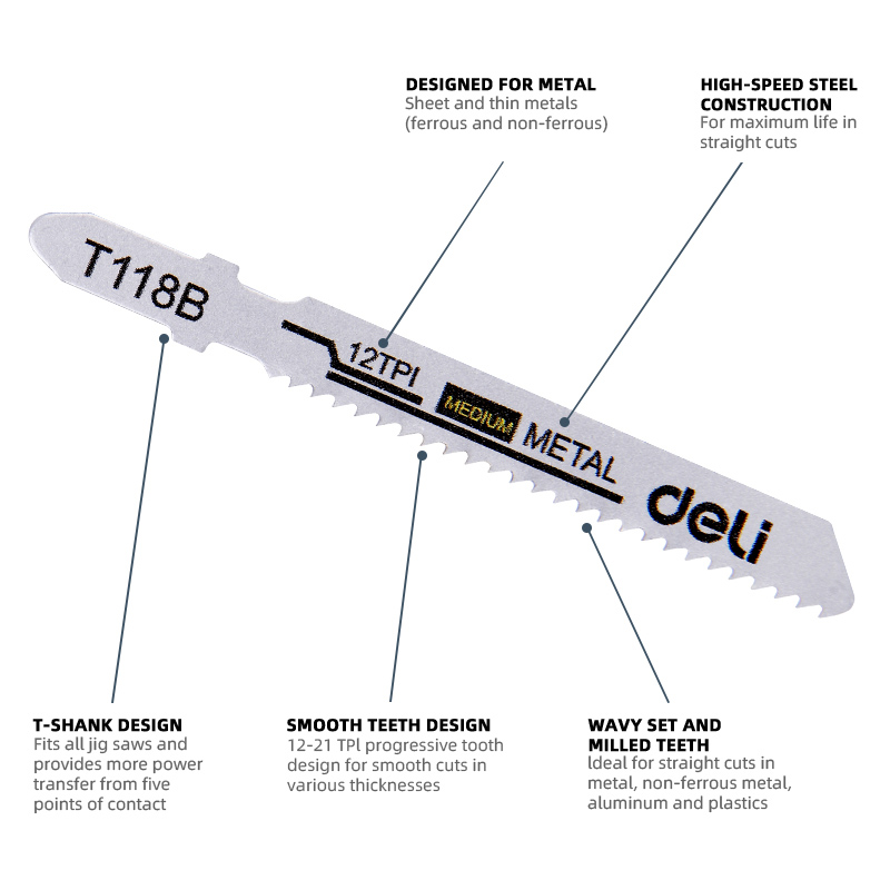 DELI σετ λάμες σέγας DH-QJT012-E4 για μέταλλο, T118B, 5τμχ - Image 3
