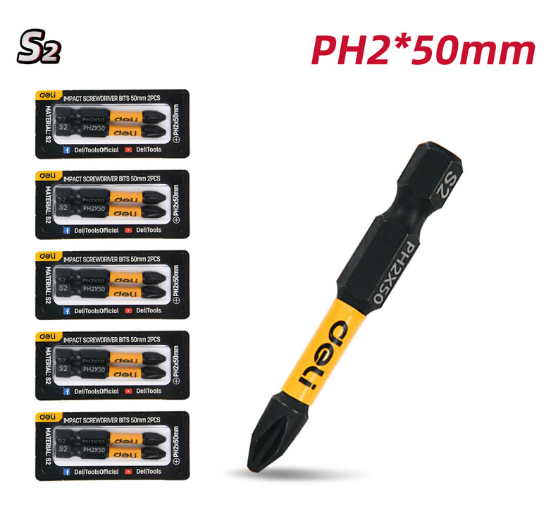 DELI σετ μύτες κατσαβιδιού DL501002Z για δραπανοκατσάβιδο, σταυρωτές, PH2x50mm, 10τμχ - Image 3