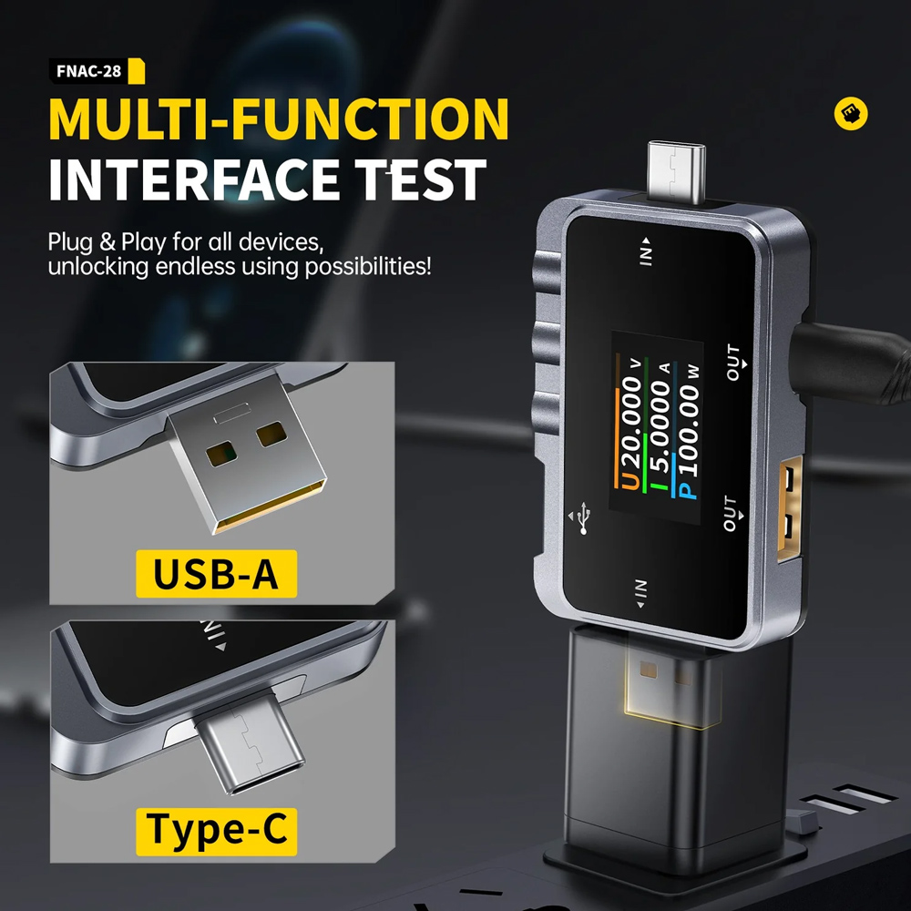FNIRSI USB tester φόρτισης FNAC-28, USB & USB-C - Image 2