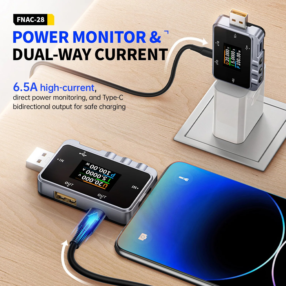 FNIRSI USB tester φόρτισης FNAC-28, USB & USB-C - Image 3