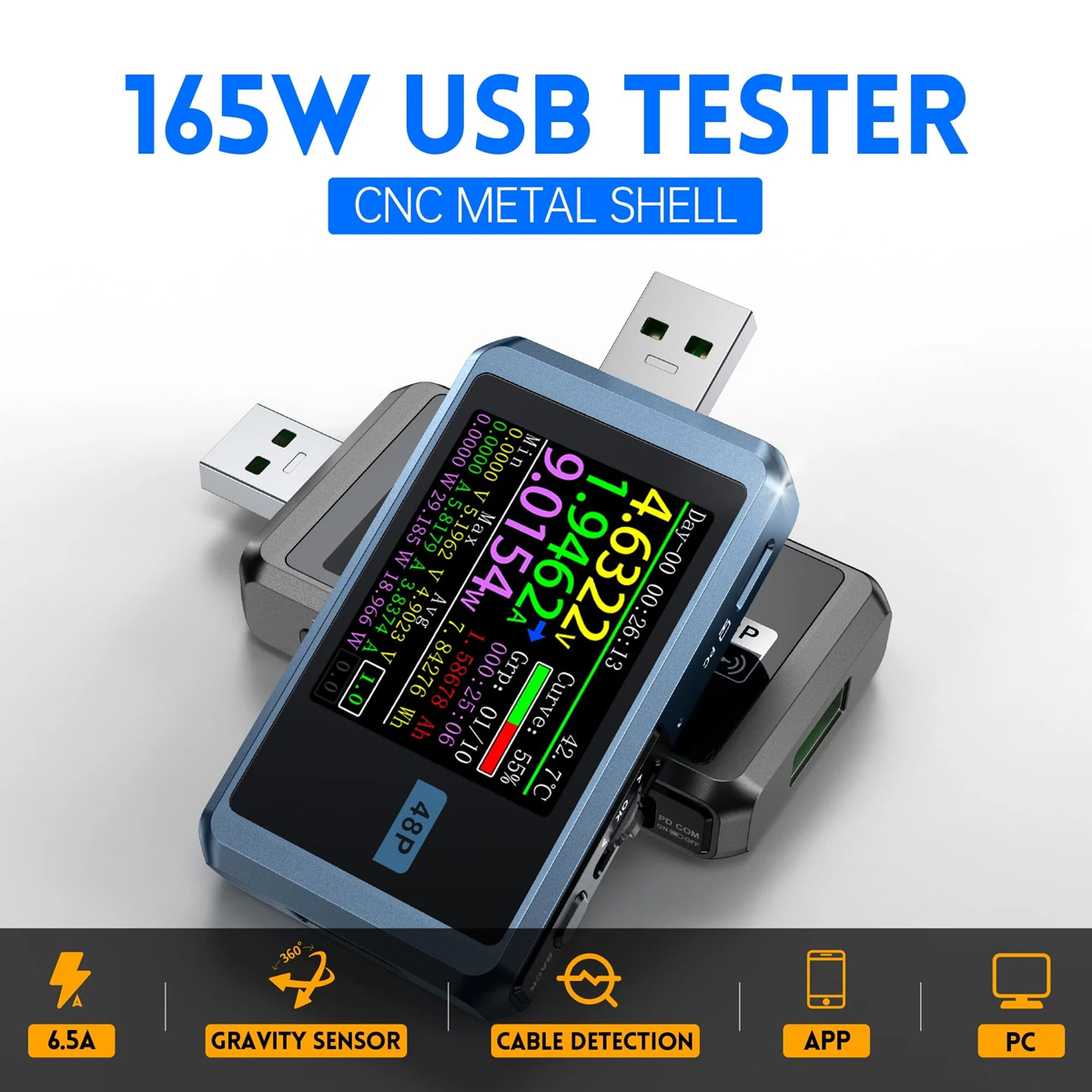 FNIRSI USB tester φόρτισης FNB48P, USB/micro USB/USB-C - Image 3