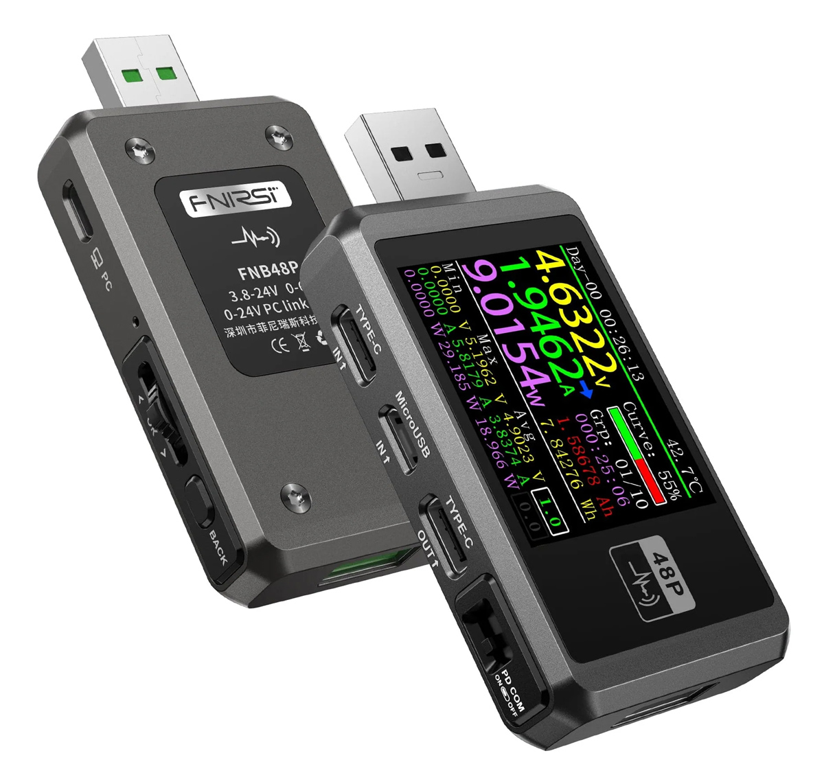 FNIRSI USB tester φόρτισης FNB48P, USB/micro USB/USB-C