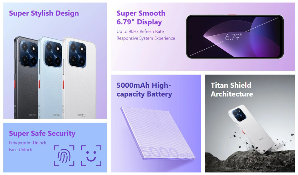 MEIZU smartphone Mblu 22, 6.79", 3/64GB, 5000mAh, μαύρο - Image 2