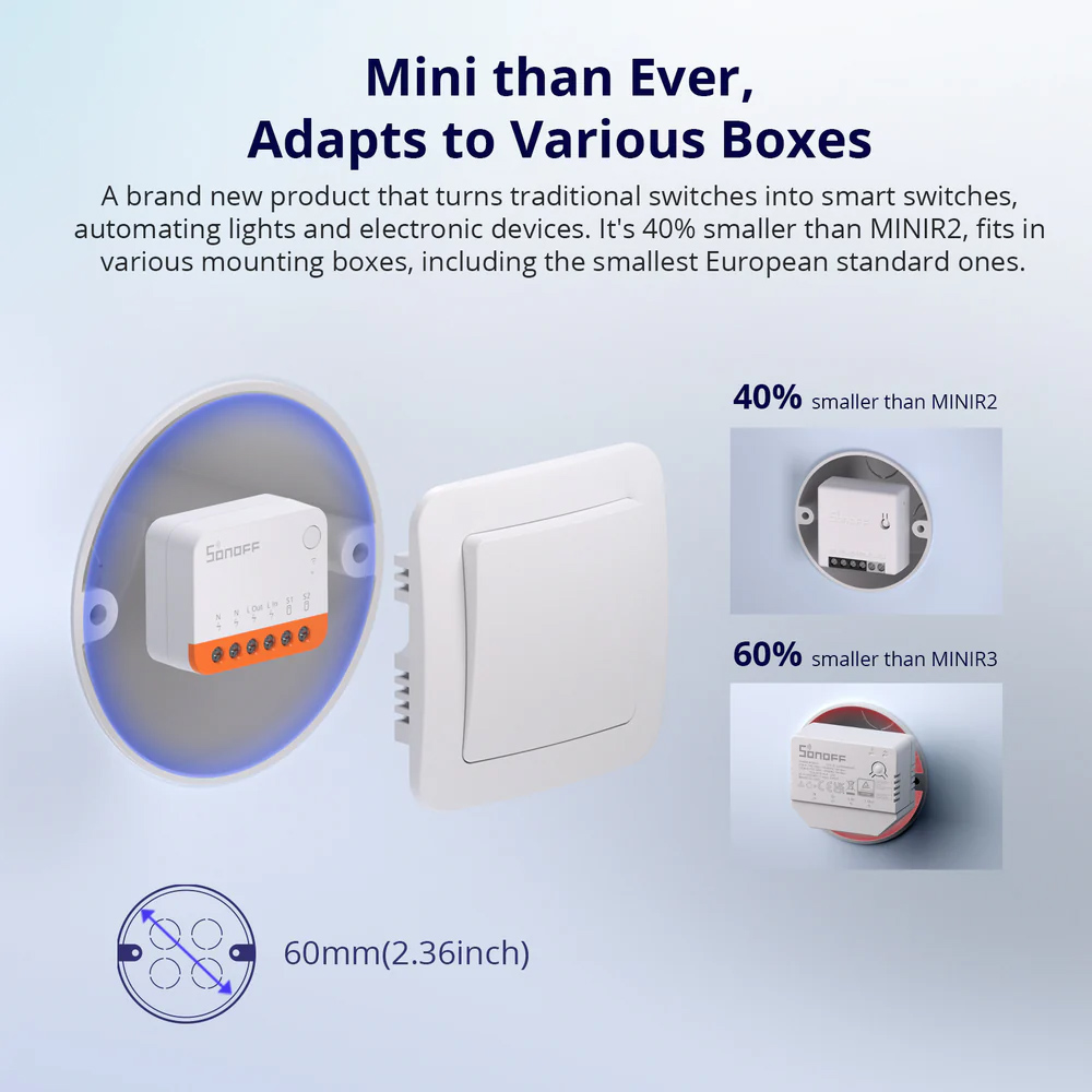 SONOFF smart διακόπτης MINIR4, 2 κανάλια, WiFi, 10A, λευκός - Image 2