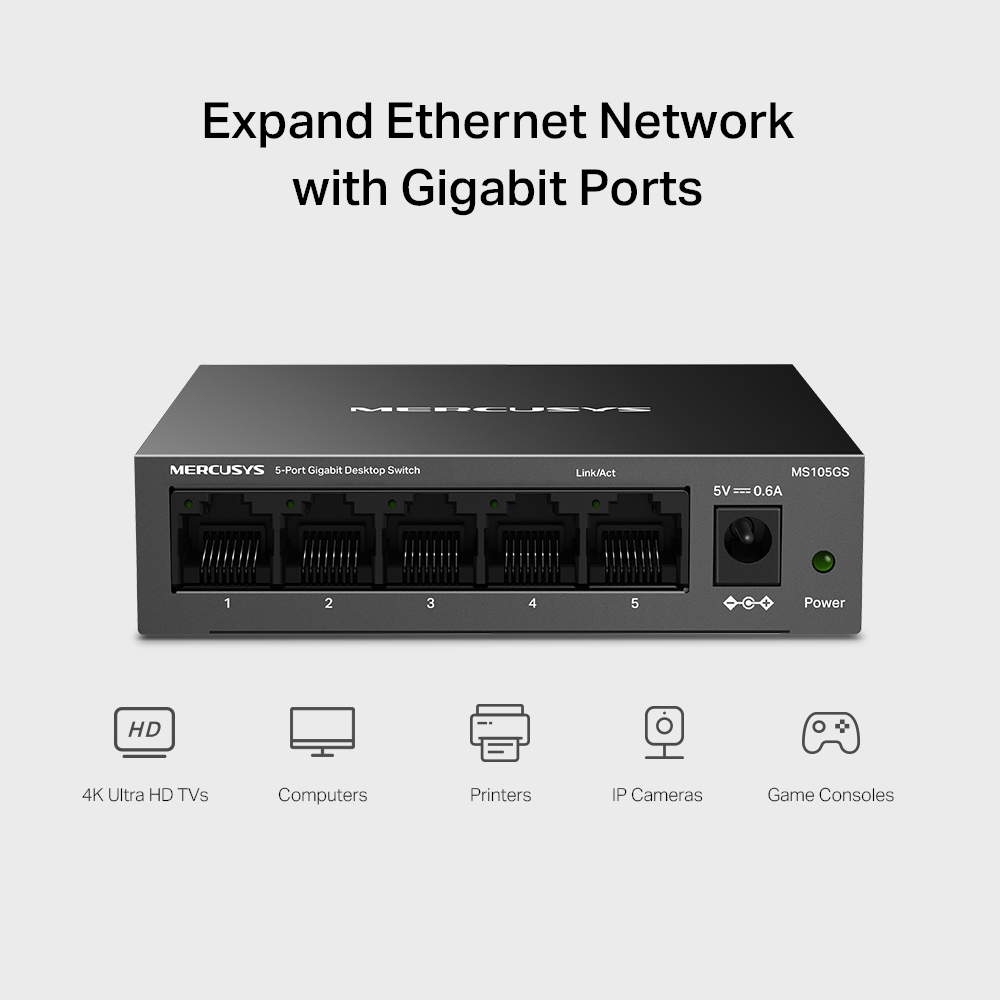 MERCUSYS desktop switch MS105GS, 5x Gigabit θύρες, V2.0 - Image 3
