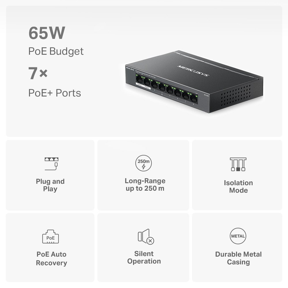 MERCUSYS Desktop Switch MS108GP, 8x 10/100/1000 Mbps, PoE+, V.1.20 - Image 2