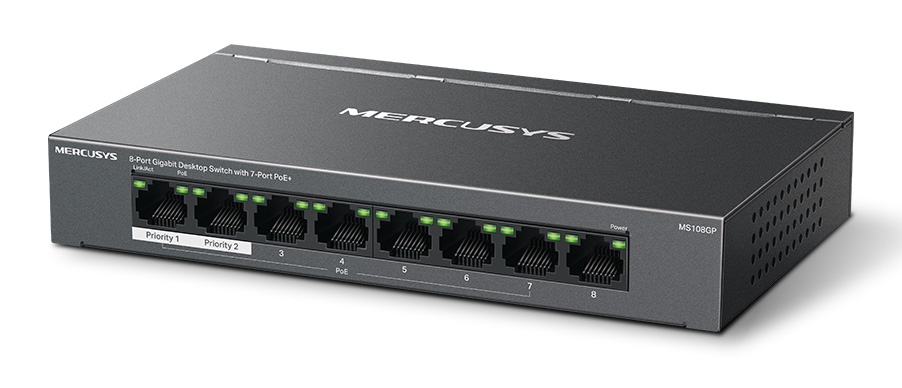 MERCUSYS Desktop Switch MS108GP, 8x 10/100/1000 Mbps, PoE+, V.1.20
