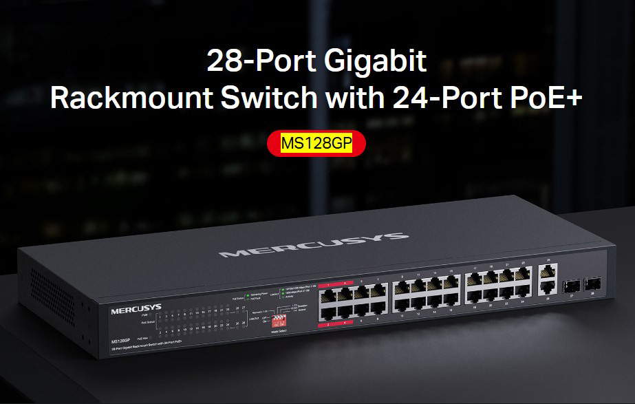 MERCUSYS rackmount switch MS128GP, 28x Gigabit θύρες, PoE+, V1.0 - Image 2