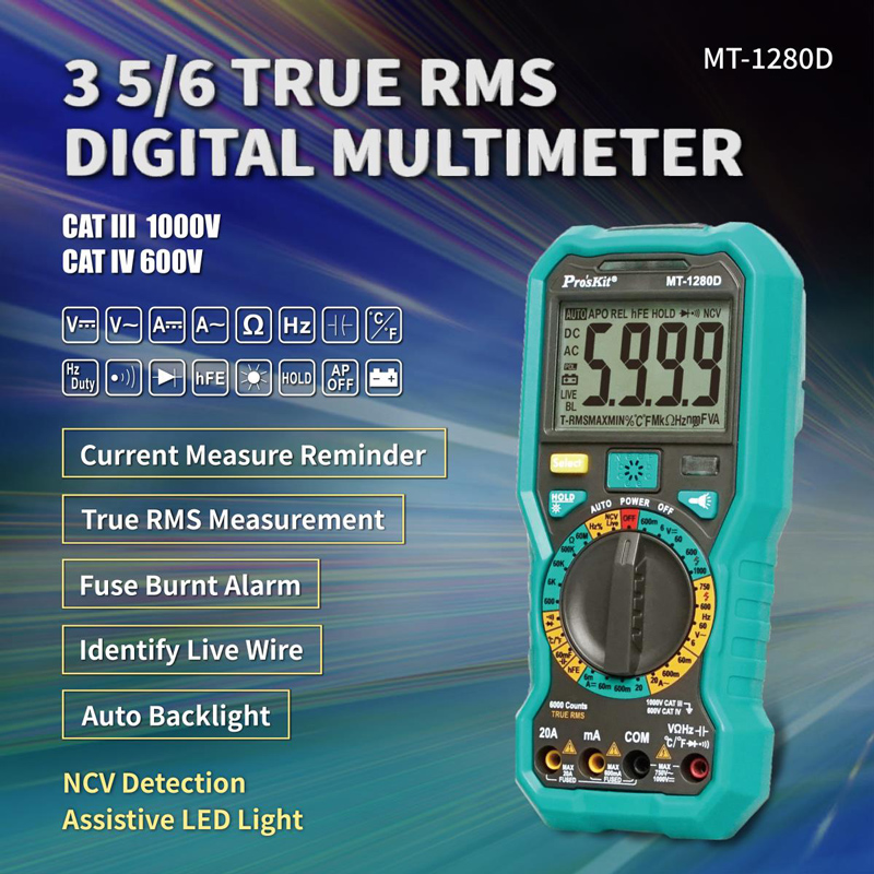 PROSKIT ψηφιακό πολύμετρο MT-1280D, 1000V DC, NVC, True RMS - Image 2
