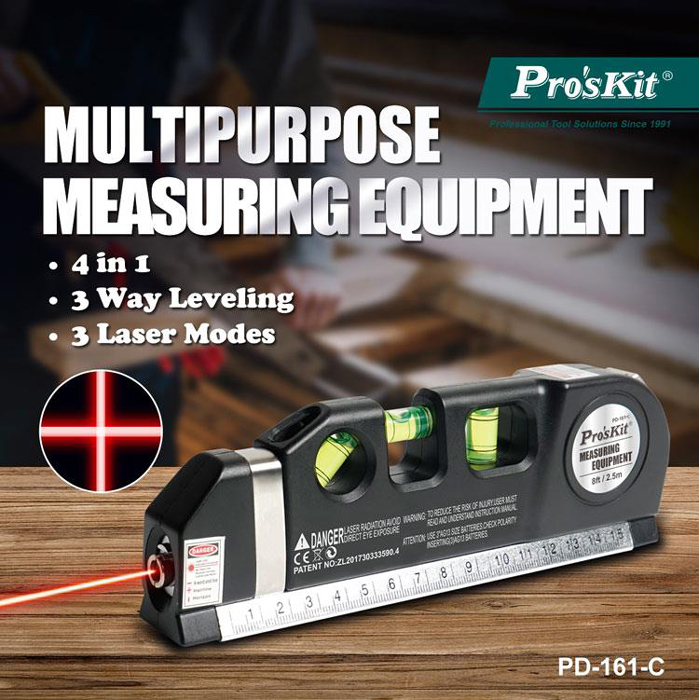 PROSKIT γραμμικό αλφάδι laser PD-161-C με κόκκινη δέσμη, μετροταινία - Image 2
