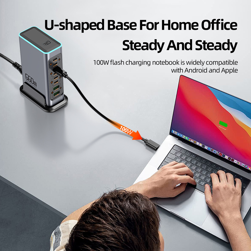 POWERTECH σταθμός φόρτισης PT-1621, 2x USB & 6x USB-C, GaN, 140W, γκρι - Image 3