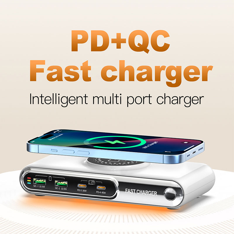 POWERTECH σταθμός φόρτισης PT-1624, 2x USB/2x USB-C/wireless, 72W, λευκός - Image 2