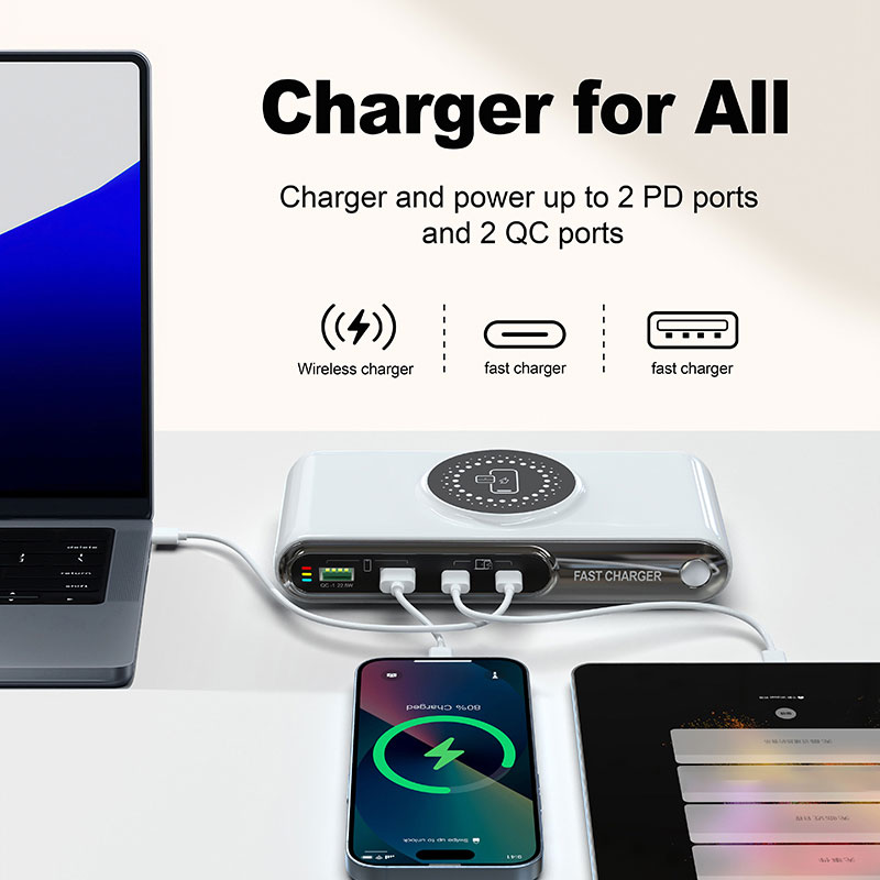 POWERTECH σταθμός φόρτισης PT-1624, 2x USB/2x USB-C/wireless, 72W, λευκός - Image 3