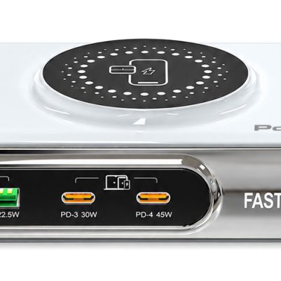 POWERTECH σταθμός φόρτισης PT-1624, 2x USB/2x USB-C/wireless, 72W, λευκός