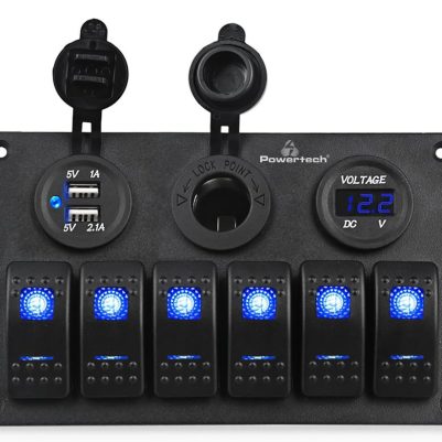 POWERTECH πάνελ σκαφών & οχημάτων PTL-020, πρίζα 12V/2x USB/6x διακόπτες