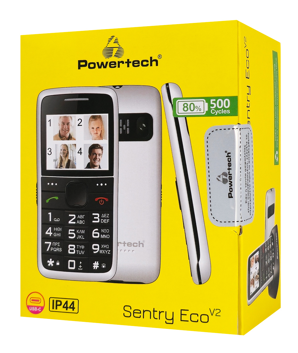 POWERTECH κινητό τηλέφωνο Sentry Eco V2, dual SIM, πλήκτρο SOS, λευκό - Image 3