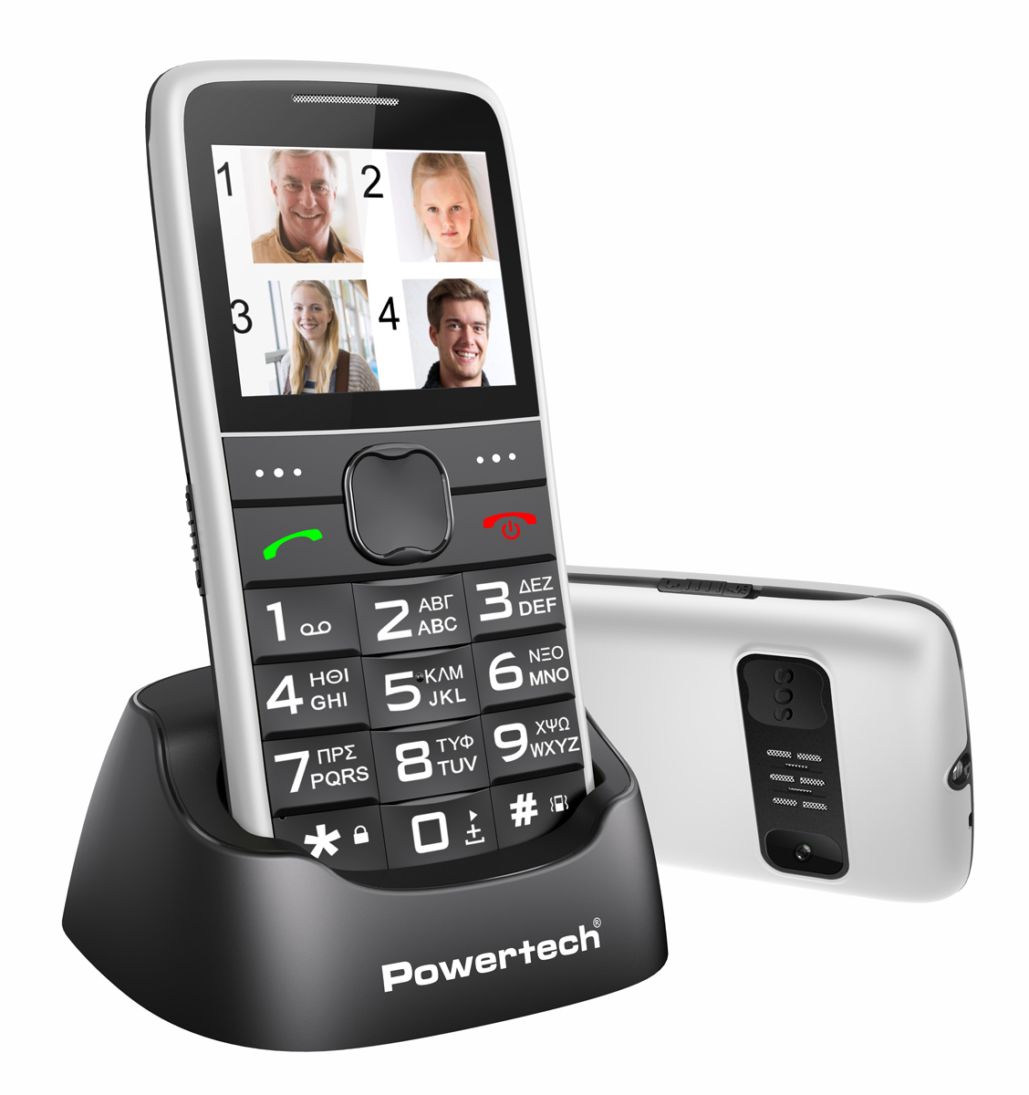 POWERTECH κινητό τηλέφωνο Sentry Eco V2, dual SIM, πλήκτρο SOS, λευκό